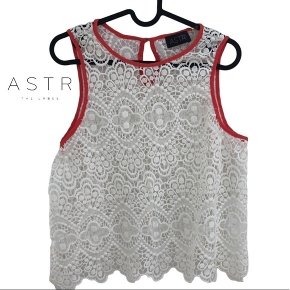𝅺astr The Label Crochet Lace White Tank Top with Pink Trim - Picture 3 of 9